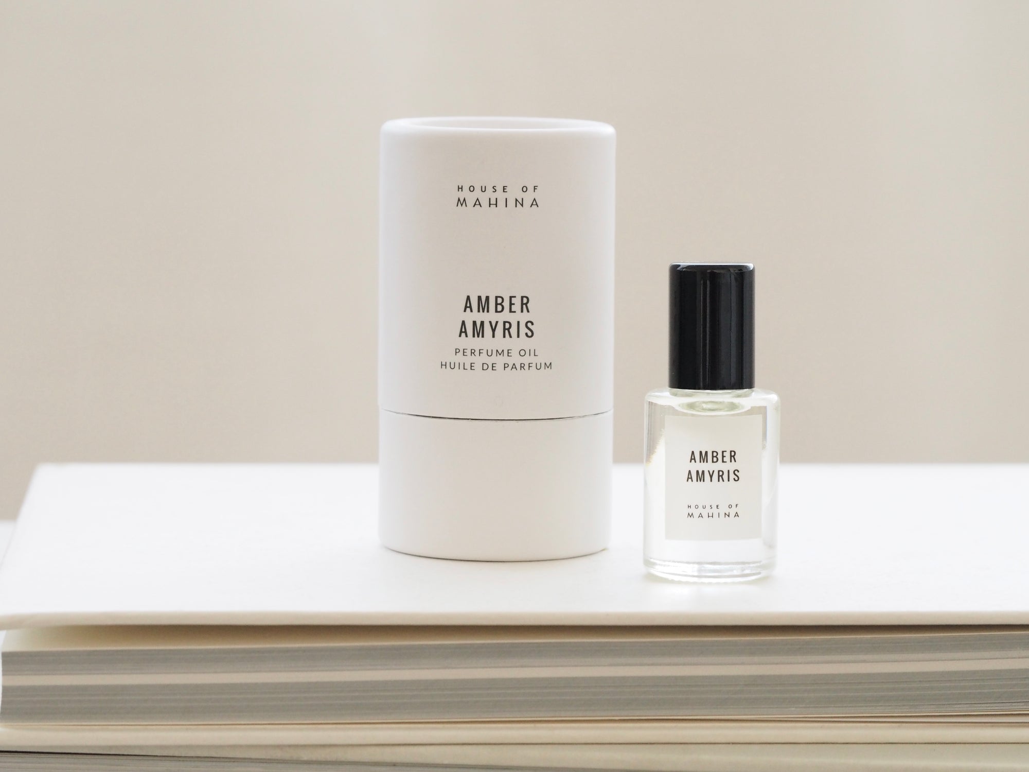 House of Mahina Amber Amyris Perfume Oil  and Packaging