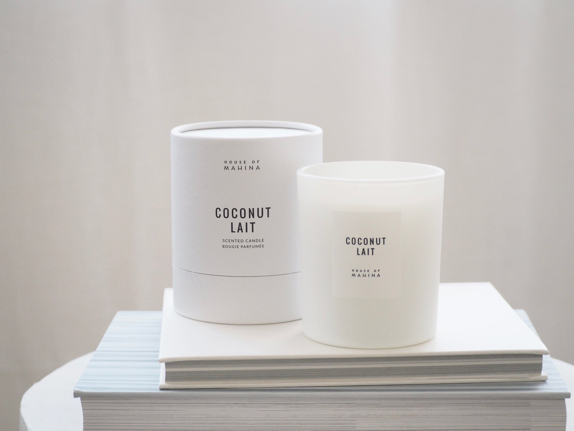 House of Mahina Coconut Lait Classic Candle and Packaging