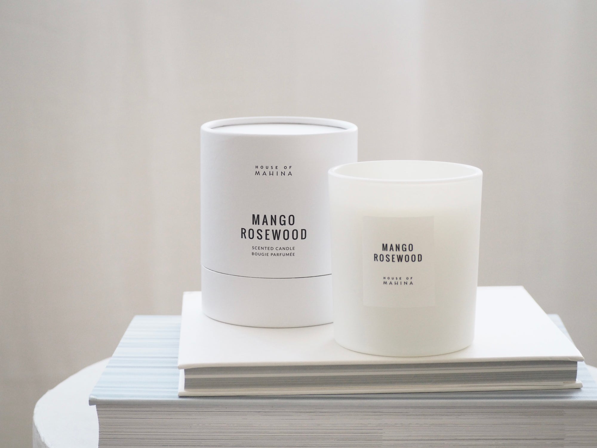 House of Mahina Mango Rosewood Classic Candle and Packaging