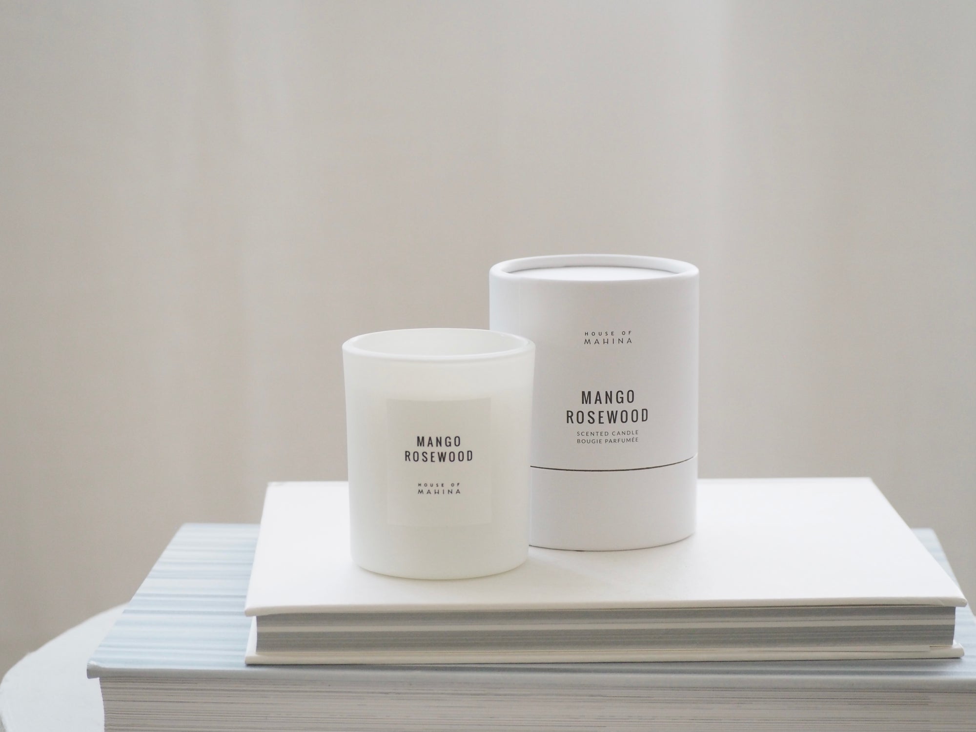House of Mahina Mango Rosewood  Petite Candle and Packaging