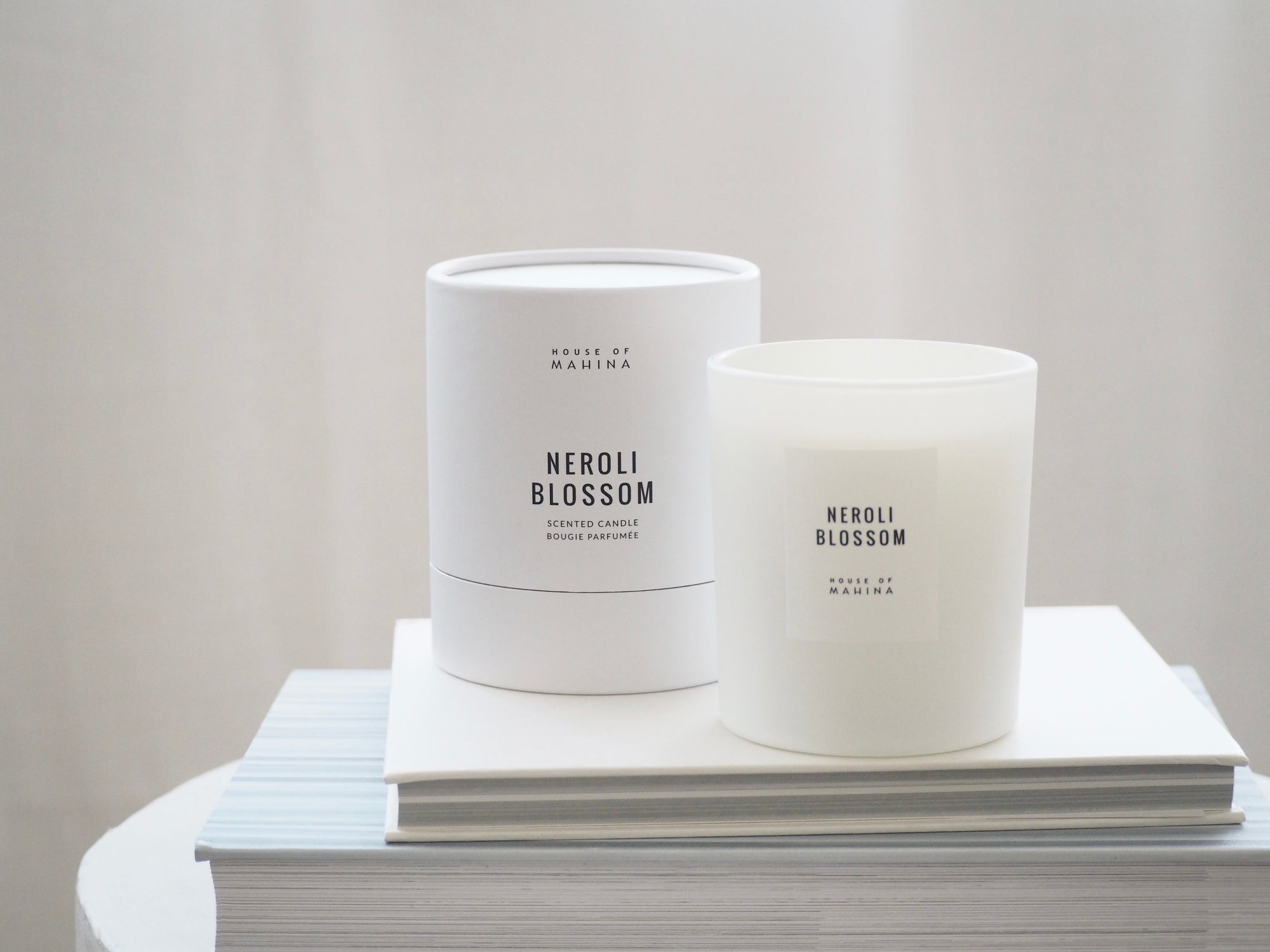 House of Mahina Neroli Blossom Classic Candle and Packaging