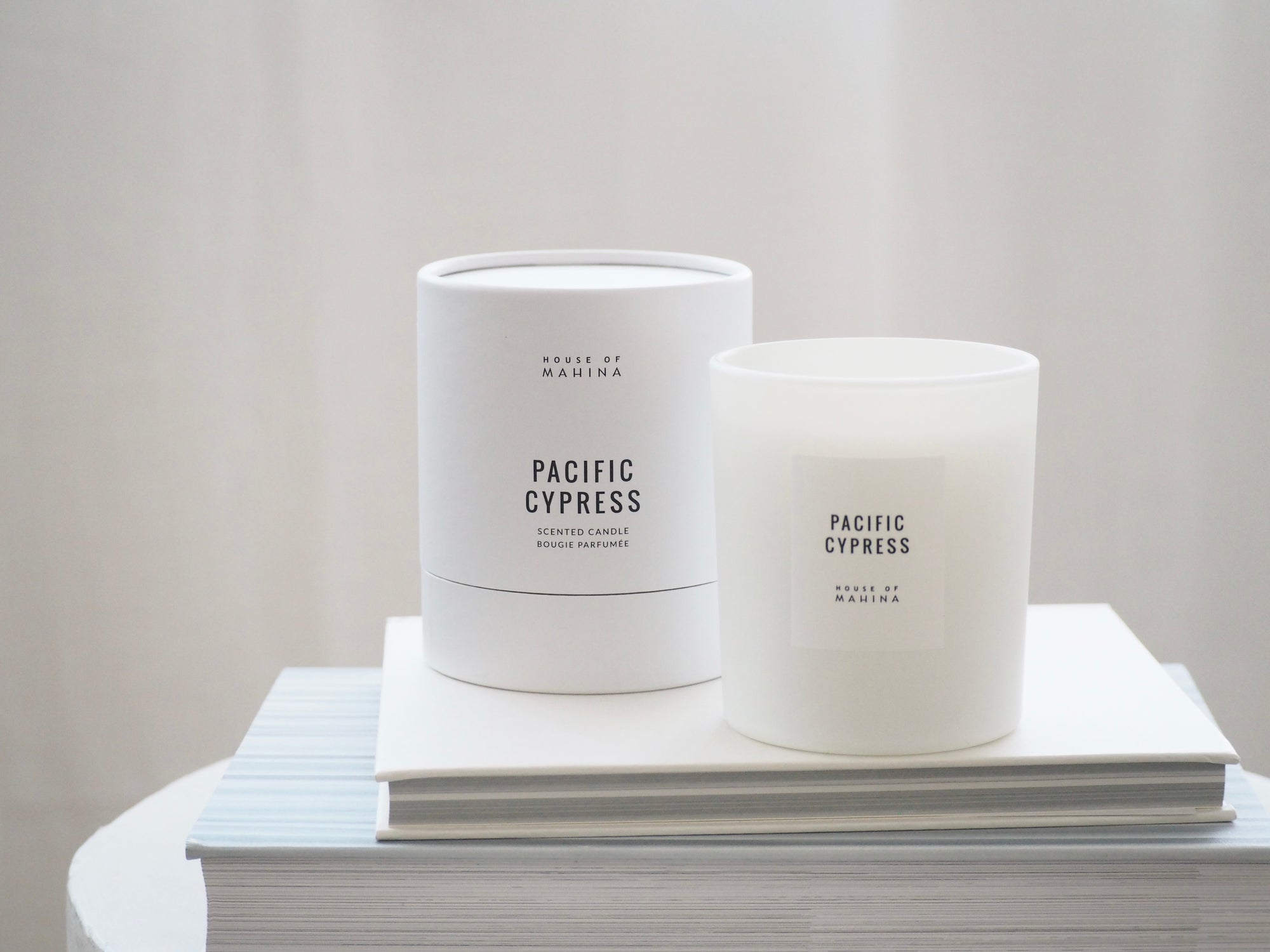 House of Mahina Pacific Cypress Classic Candle and Packaging