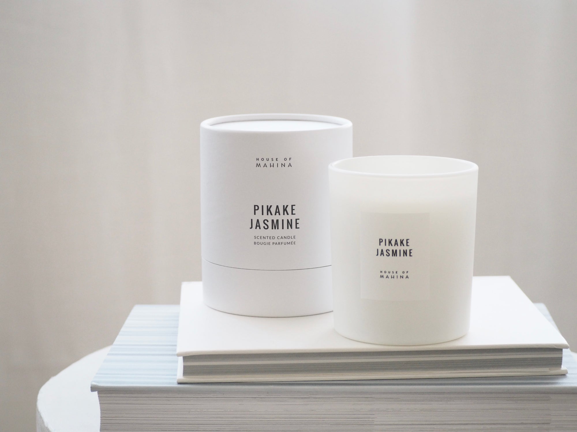 House of Mahina Pikake Jasmine Classic Candle and Packaging