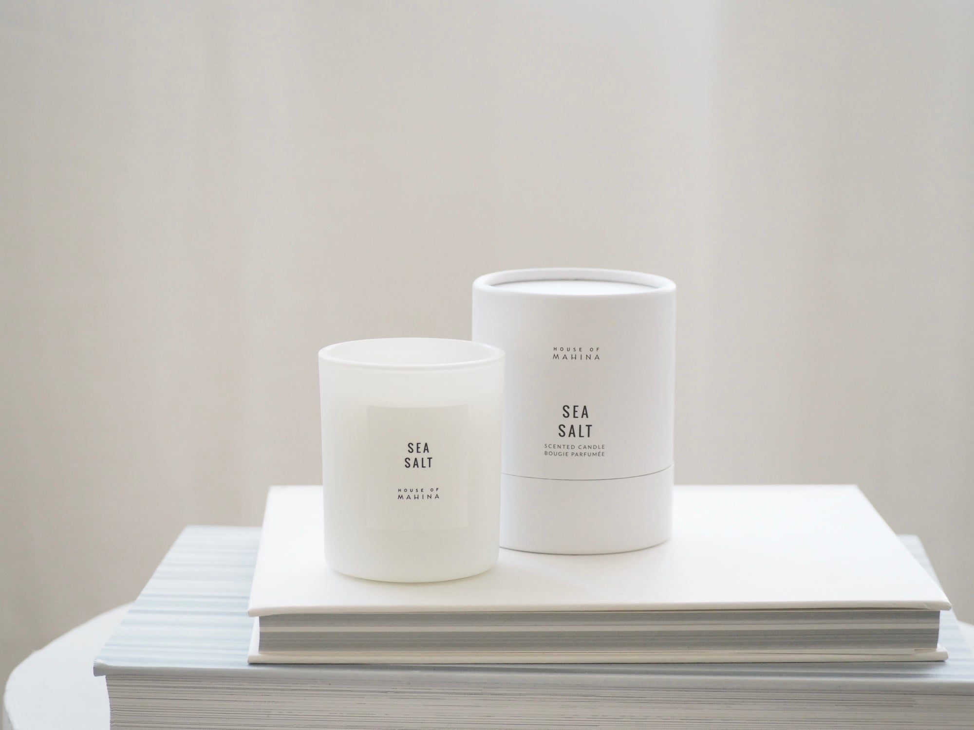 House of Mahina Sea Salt Petite Candle and Packaging