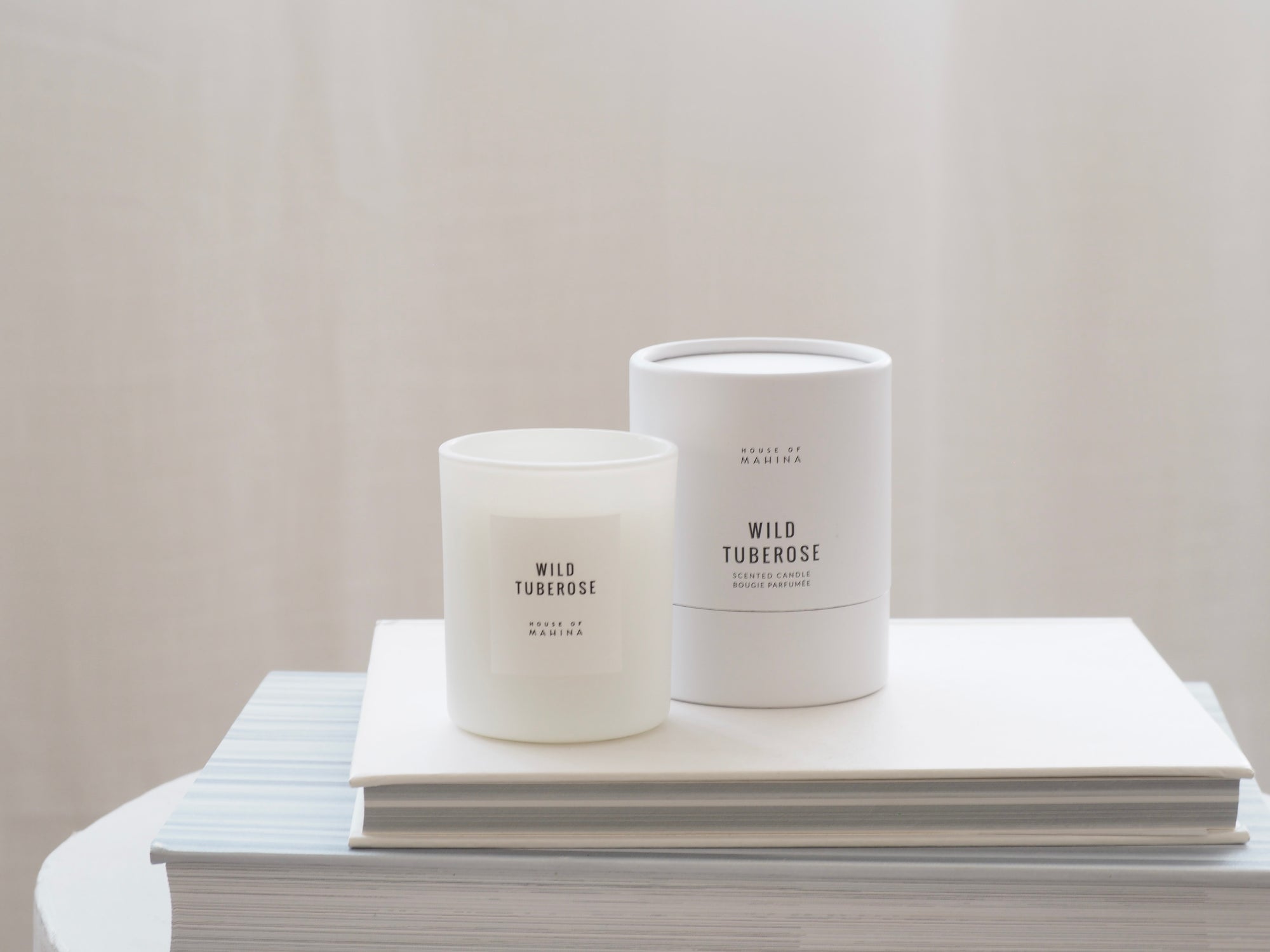 House of Mahina Wild Tuberose Petite Candle and Packaging